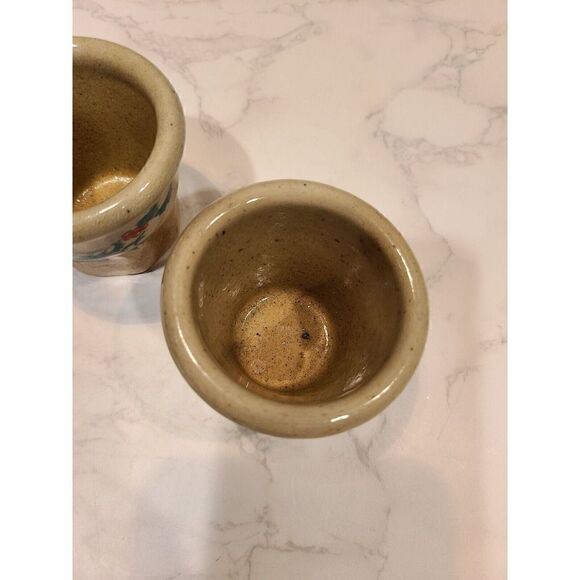 Monroe Pottery 2.5" Salt Works Maine Holly Holiday Toothpick Holder Votive Set 2 - Picture 5 of 11